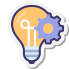 Icon of a lightbulb and a gear